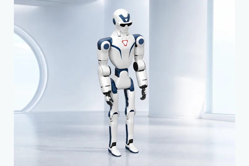 Robot humanoïde Unitree R1 blanc et bleu